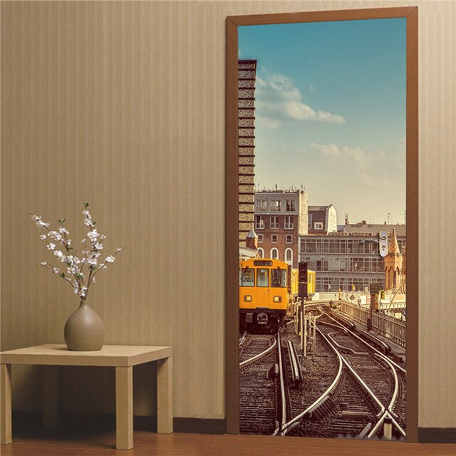 3D Lover In The Colored Woods Oil Painting Door Sticker