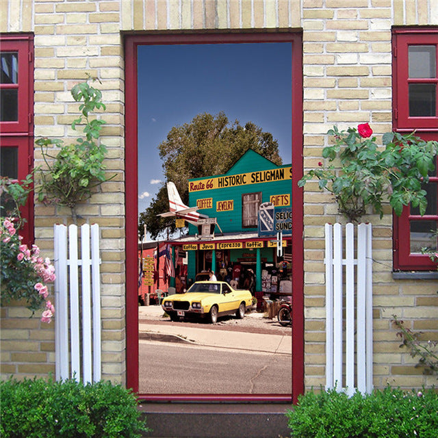 3D Lover In The Colored Woods Oil Painting Door Sticker