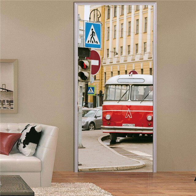3D Lover In The Colored Woods Oil Painting Door Sticker