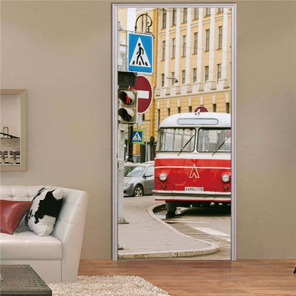 3D Lover In The Colored Woods Oil Painting Door Sticker