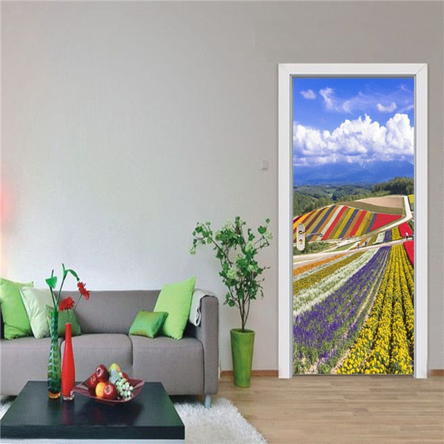 3D Lover In The Colored Woods Oil Painting Door Sticker