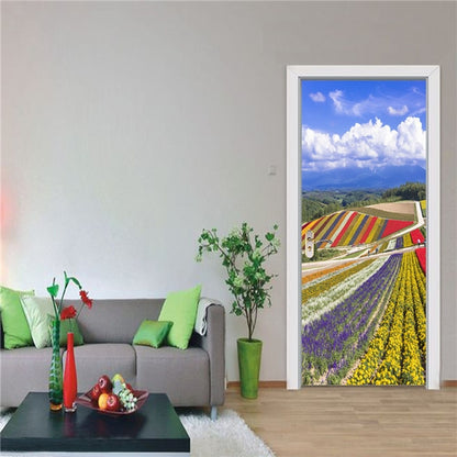 3D Lover In The Colored Woods Oil Painting Door Sticker