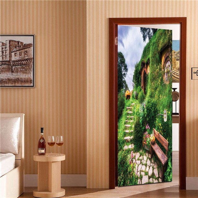3D Lover In The Colored Woods Oil Painting Door Sticker