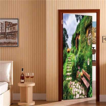 3D Lover In The Colored Woods Oil Painting Door Sticker