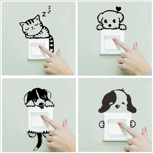 DIY Funny Cute Sleeping Cat Dog Switch Wall Stickers